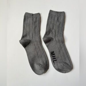 Margaret Howell MHL Ribbed Crew Socks in Gray